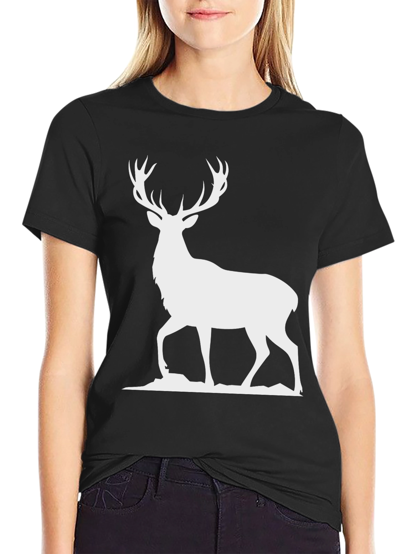 Deer Silhouette Graphic Tee - Black