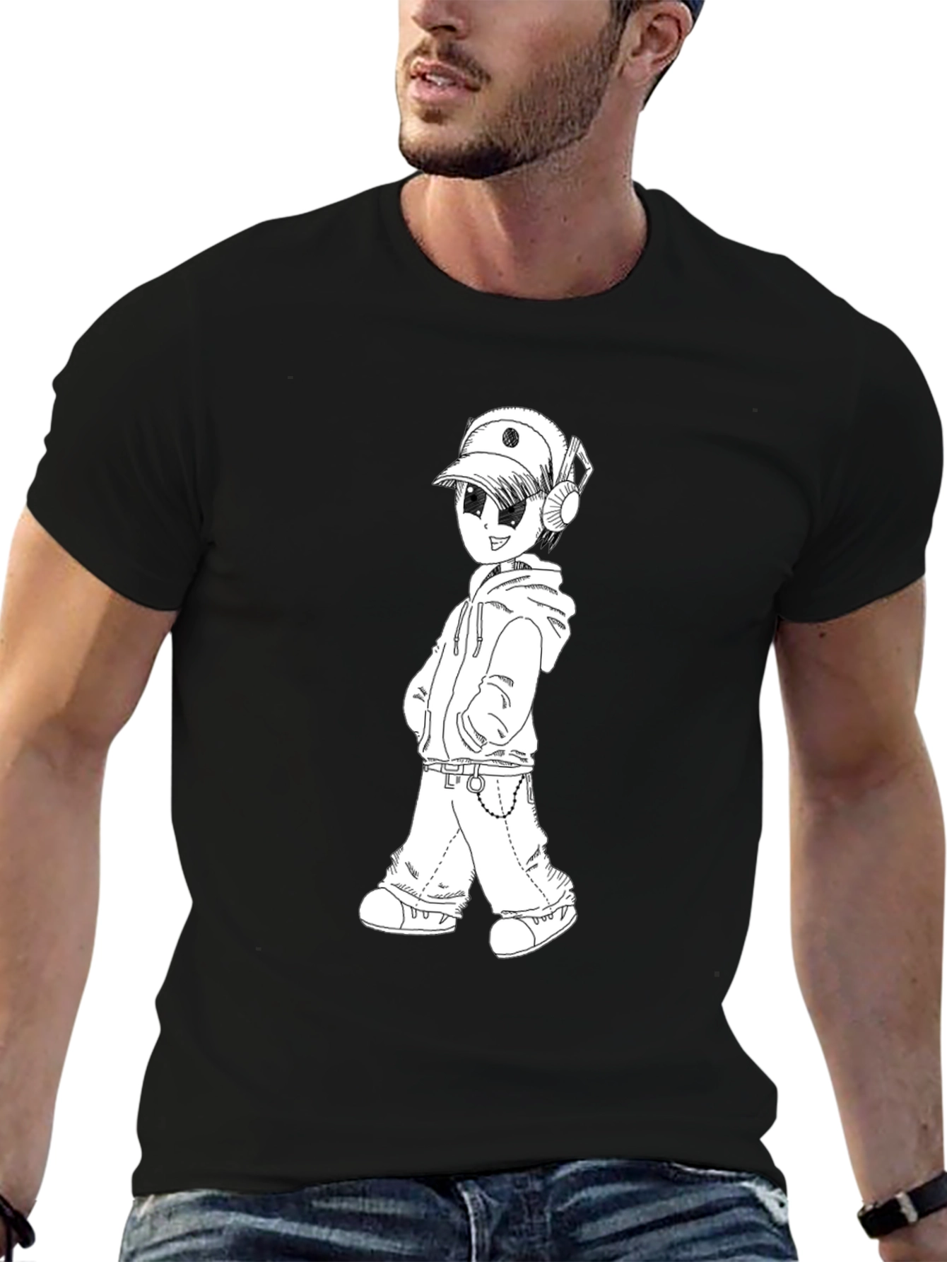 Anime Boy Graphic Black T-Shirt