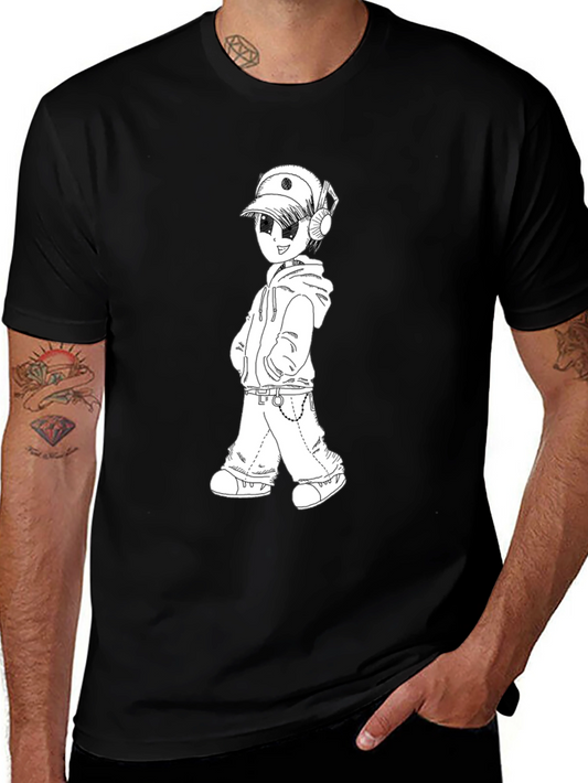 Anime Boy Graphic Black T-Shirt