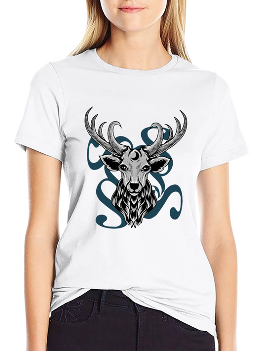 Mystic Deer Graphic Tee - Black Cotton Blend