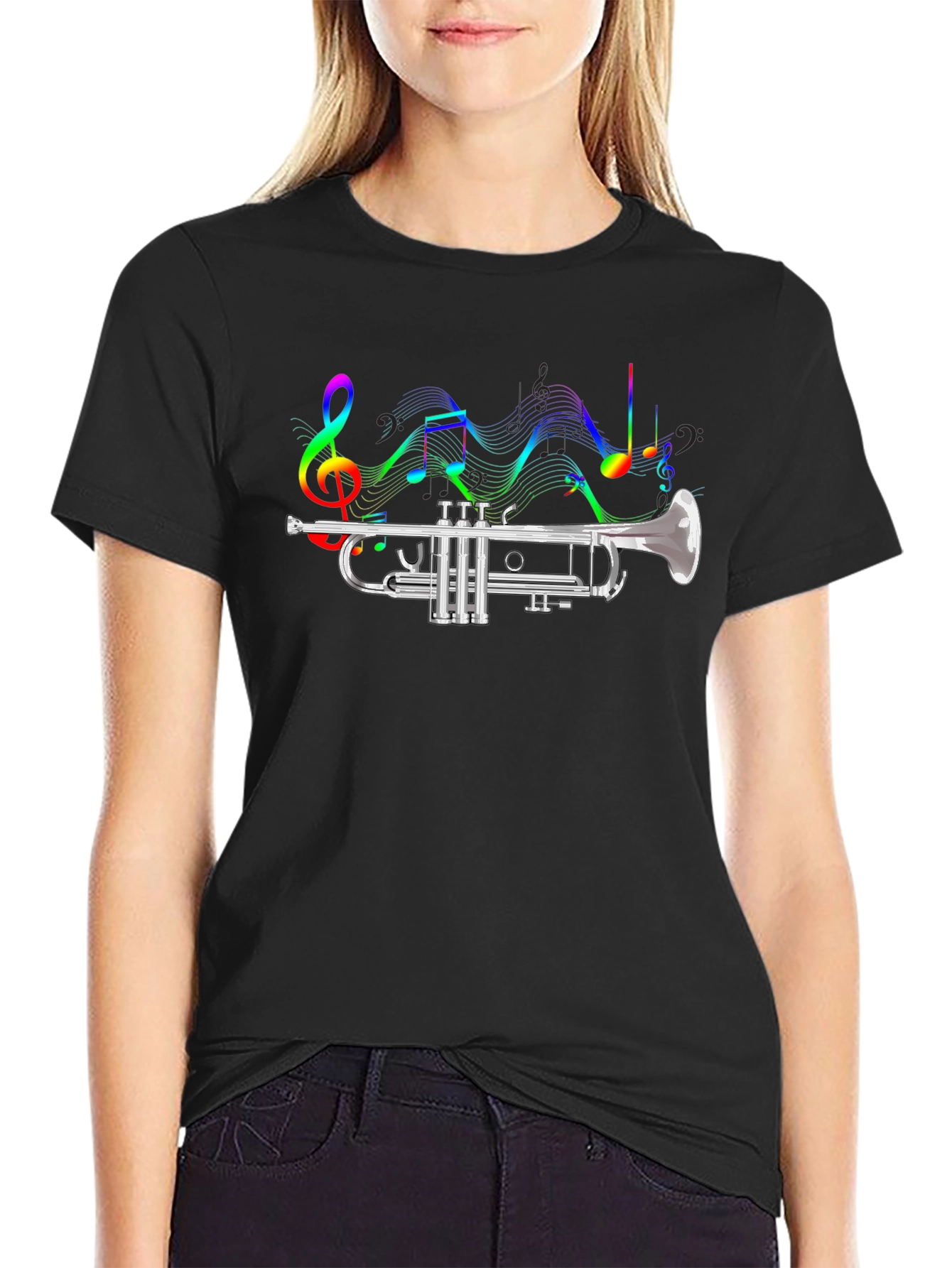 Trumpet & Music Notes Graphic T-Shirt