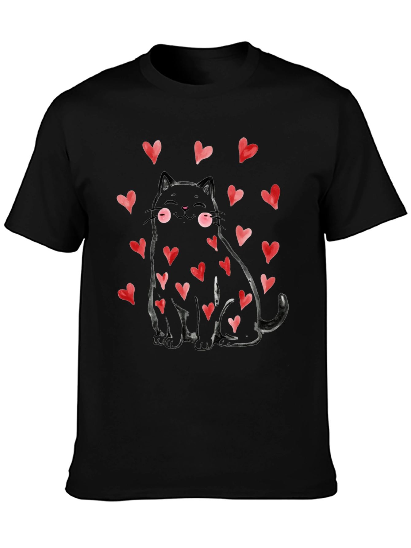 Black Cat with Hearts Graphic Tee