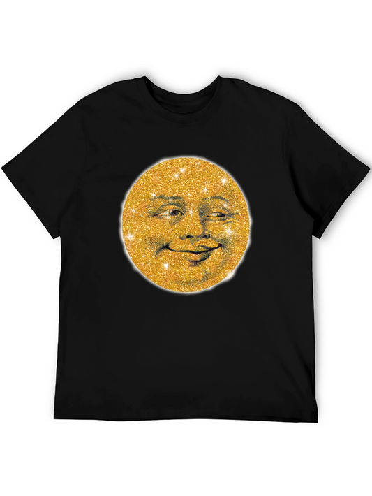 Golden Moon Face Graphic Tee - Stylish & Unique