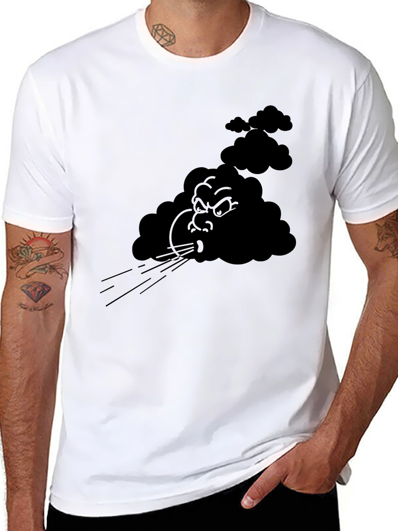 Angry Cloud Graphic Tee - Black Cotton T-Shirt