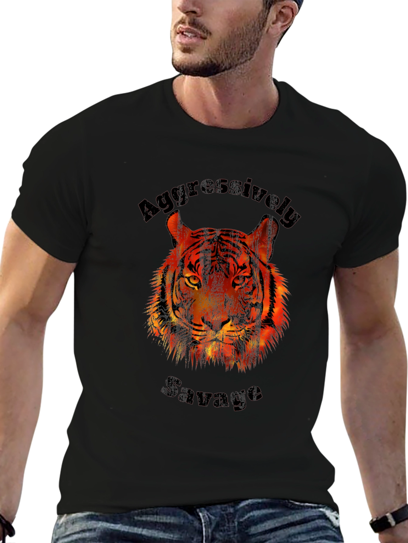 Aggressively Savage Tiger Graphic Print T-Shirt