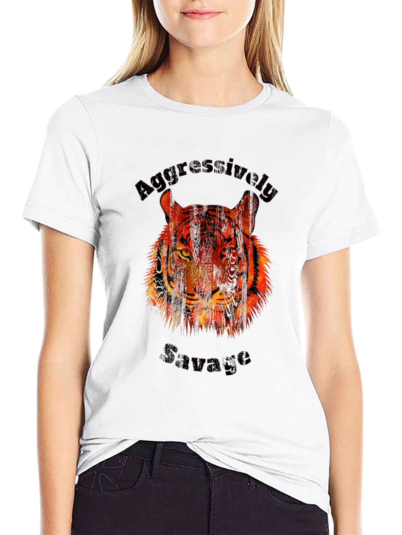 Aggressively Savage Tiger Graphic Print T-Shirt