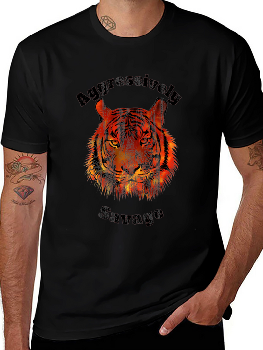 Aggressively Savage Tiger Graphic Print T-Shirt