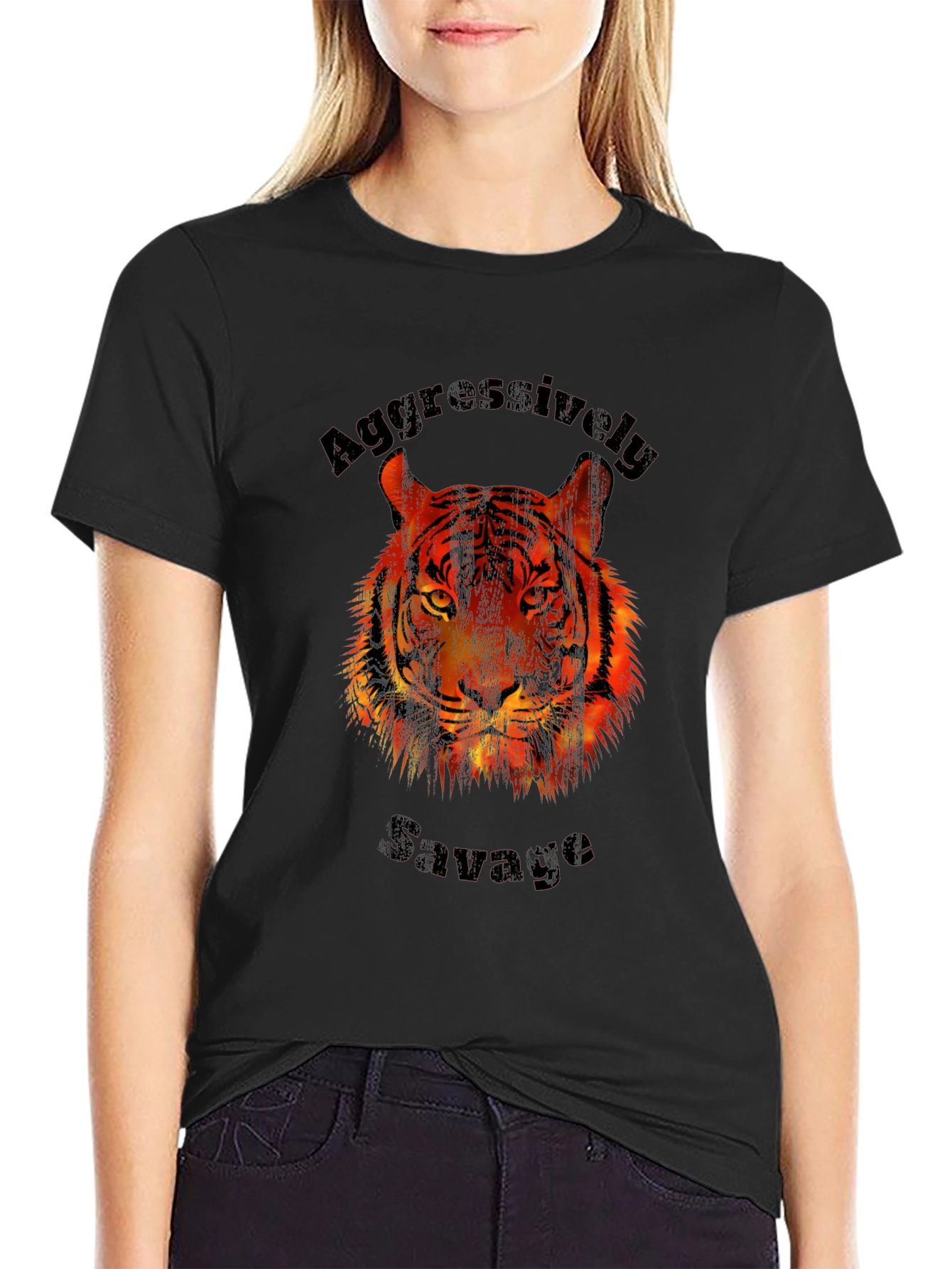 Aggressively Savage Tiger Graphic Print T-Shirt