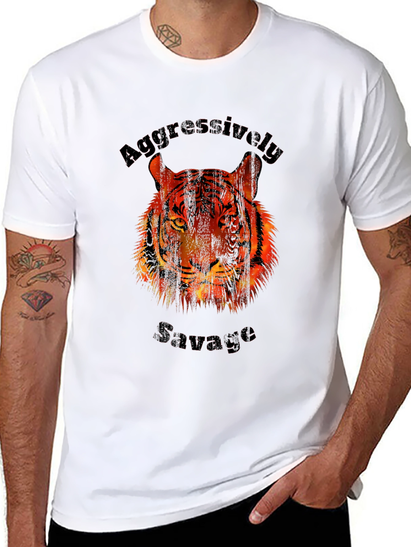 Aggressively Savage Tiger Graphic Print T-Shirt
