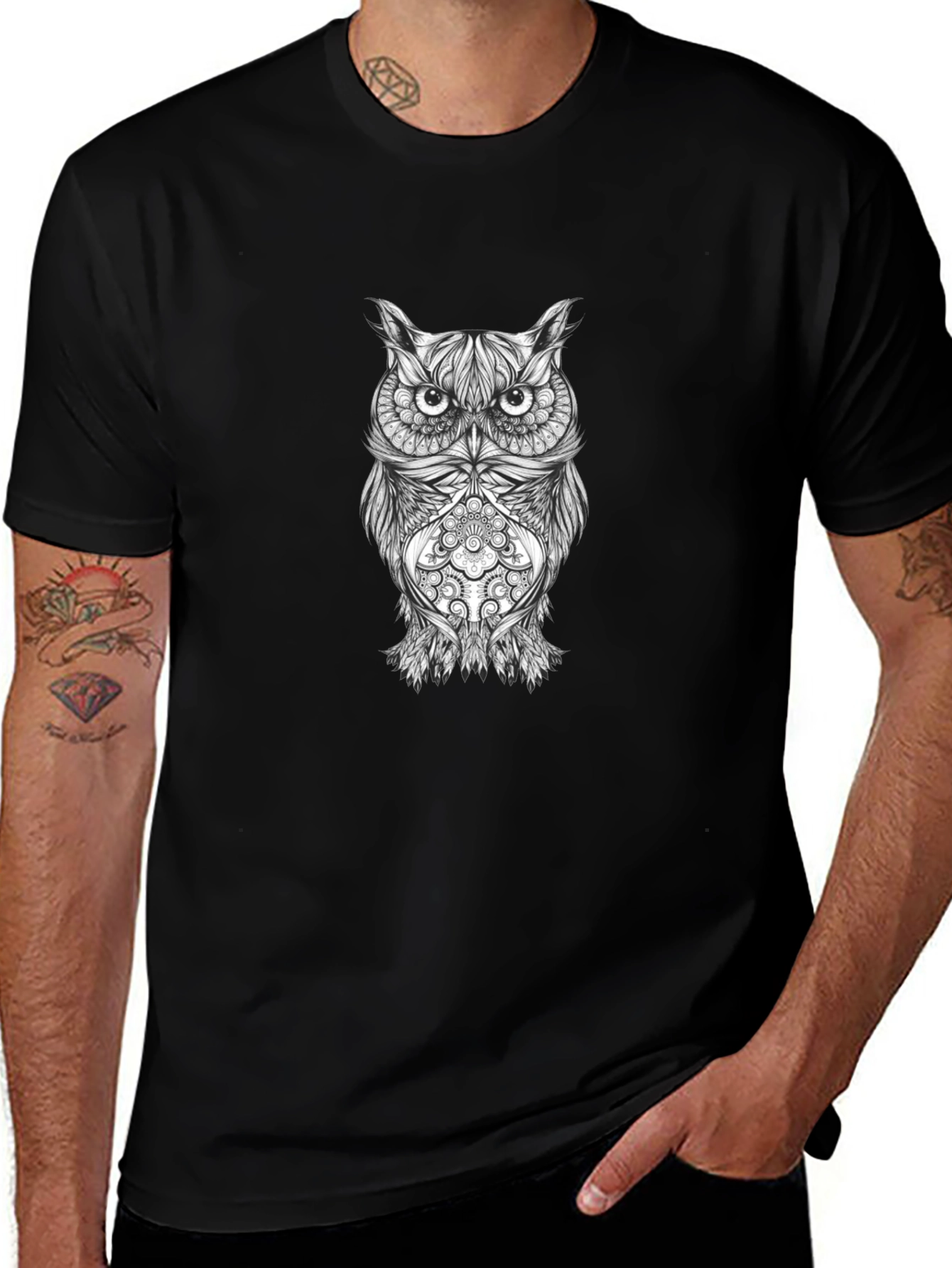 Owl Graphic Tee - Black Cotton T-Shirt