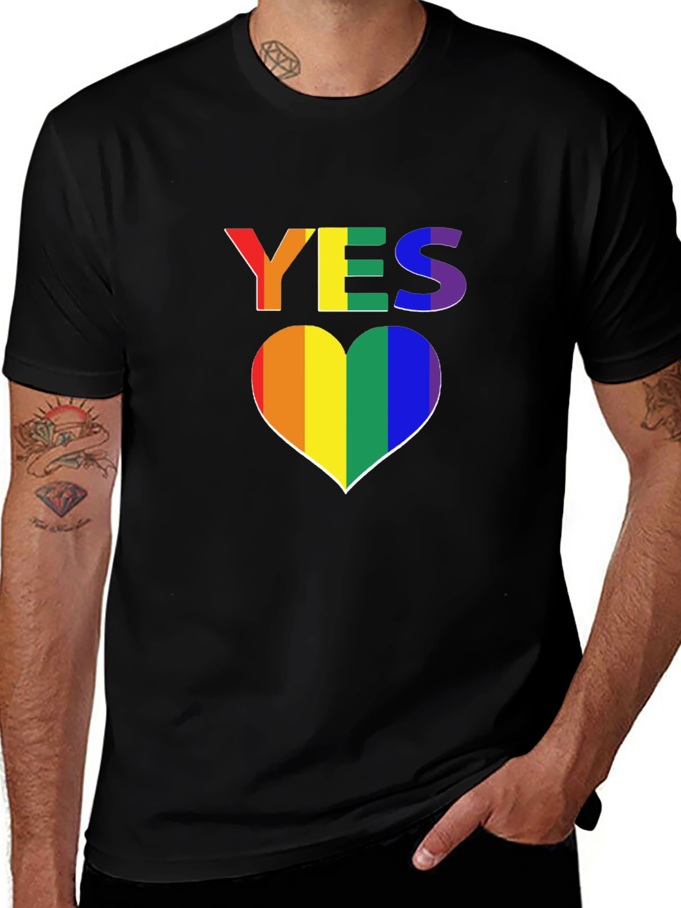Rainbow Heart YES T-Shirt - Pride LGBTQ Support