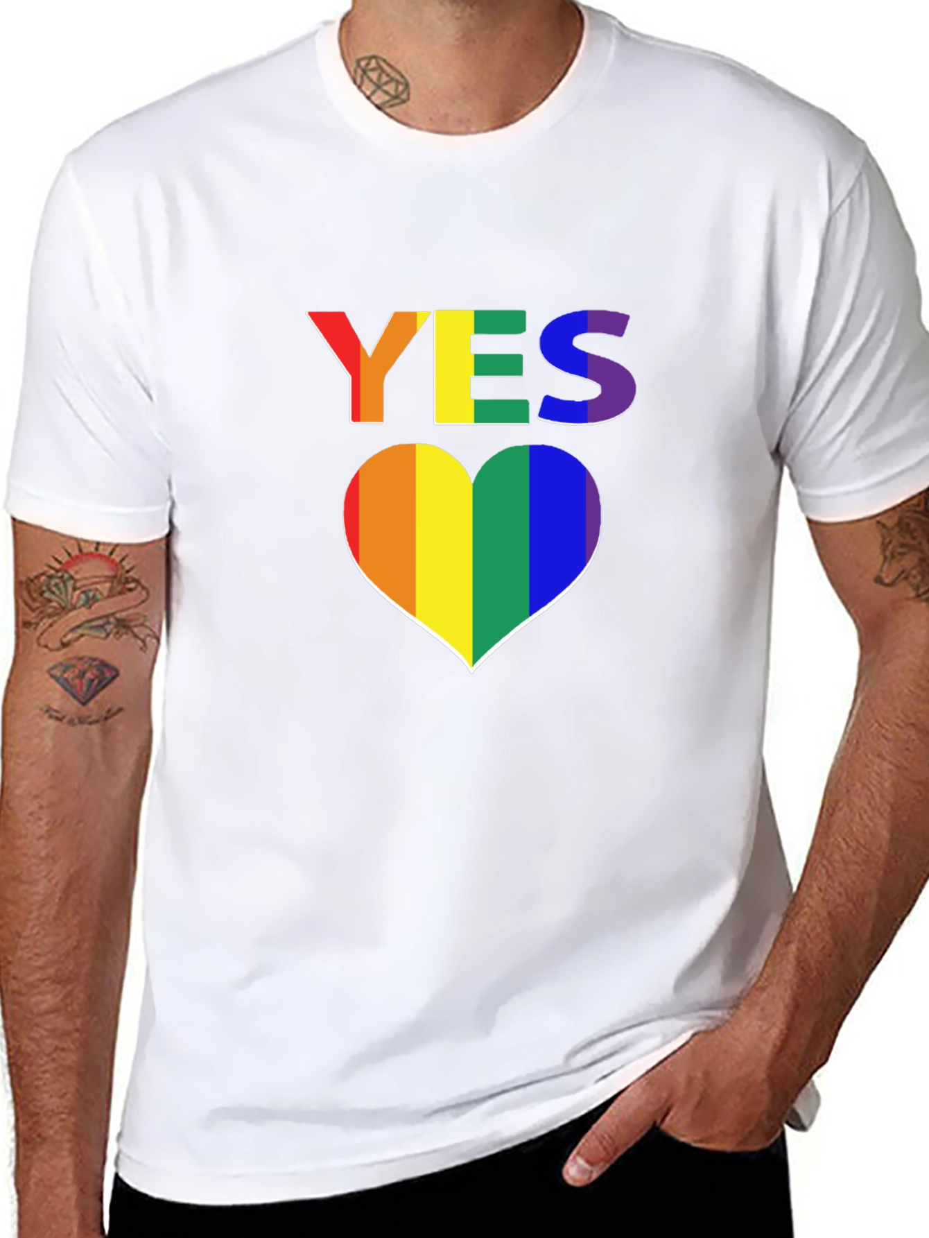Rainbow Heart YES T-Shirt - Pride LGBTQ Support