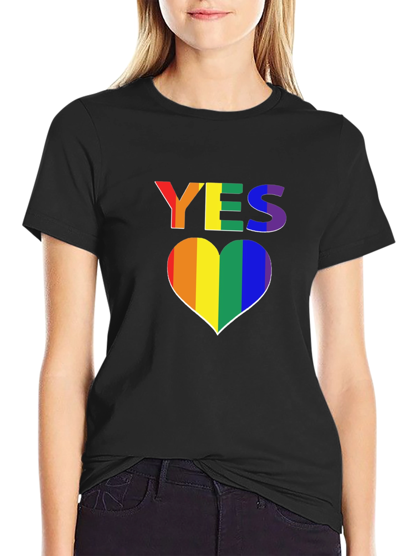 Rainbow Heart YES T-Shirt - Pride LGBTQ Support