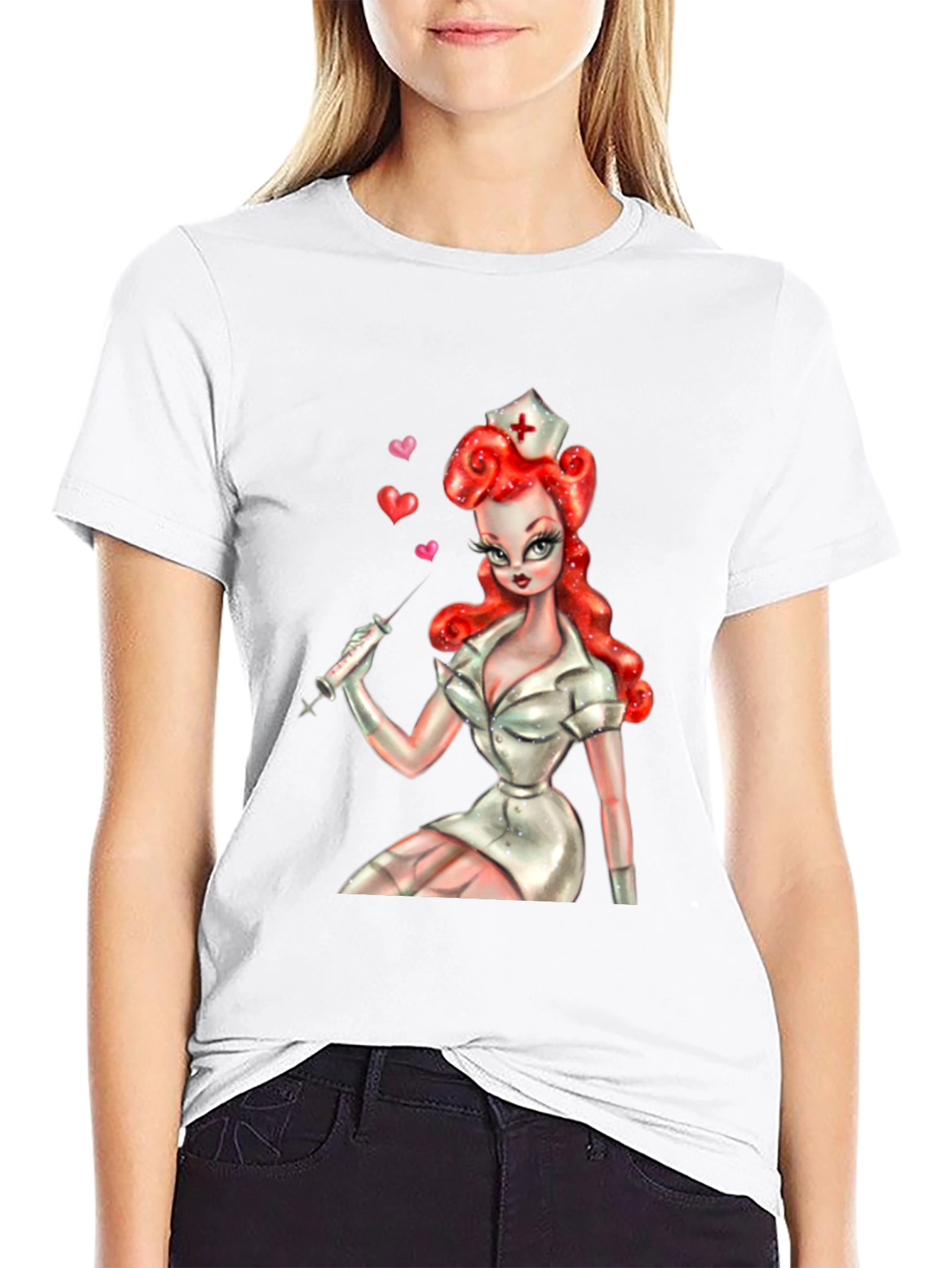 Retro Nurse Graphic Tee - Pin-Up Style Shirt