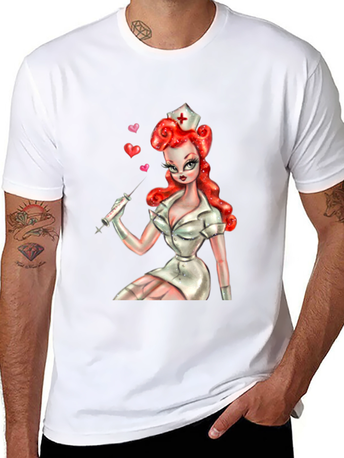 Retro Nurse Graphic Tee - Pin-Up Style Shirt
