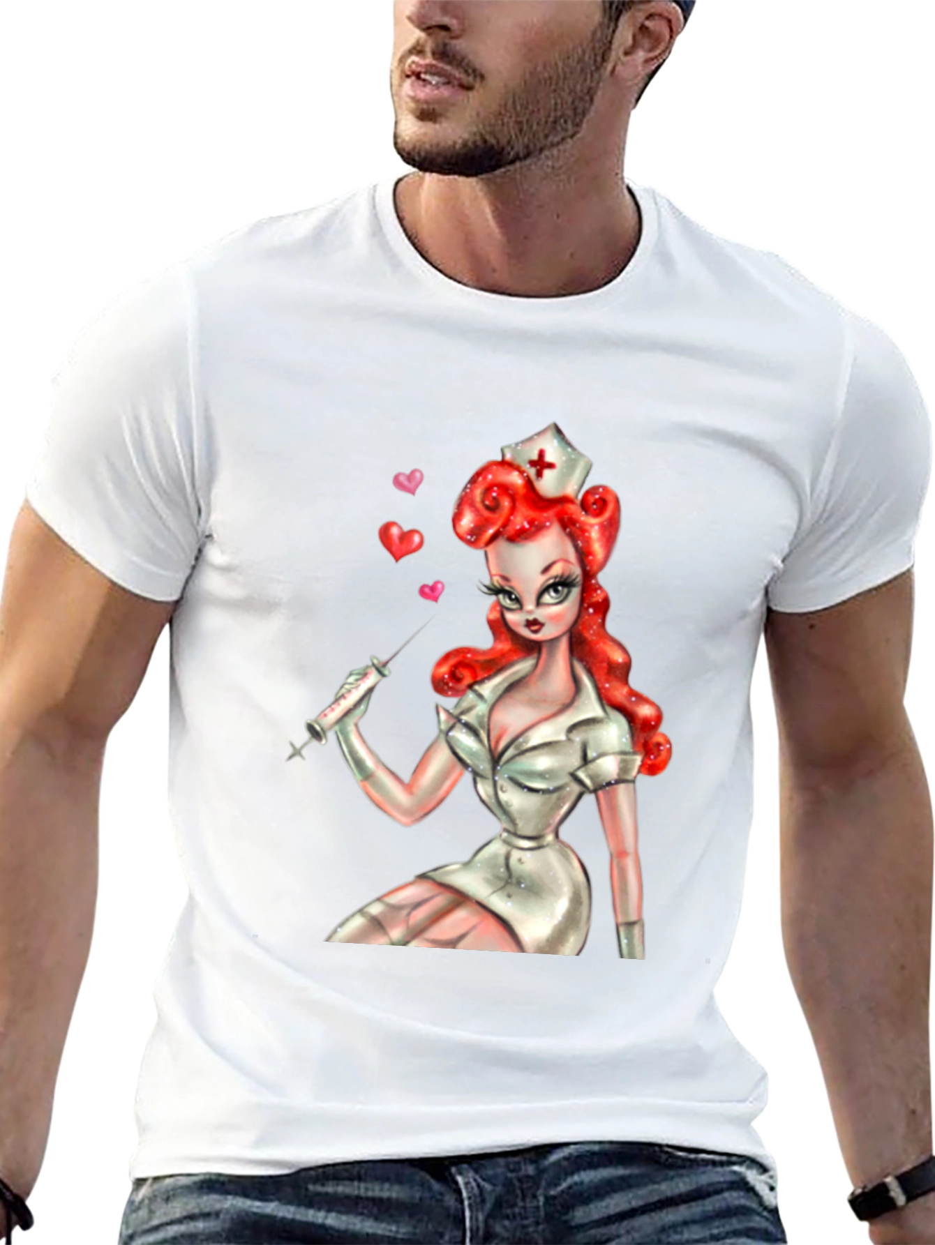 Retro Nurse Graphic Tee - Pin-Up Style Shirt