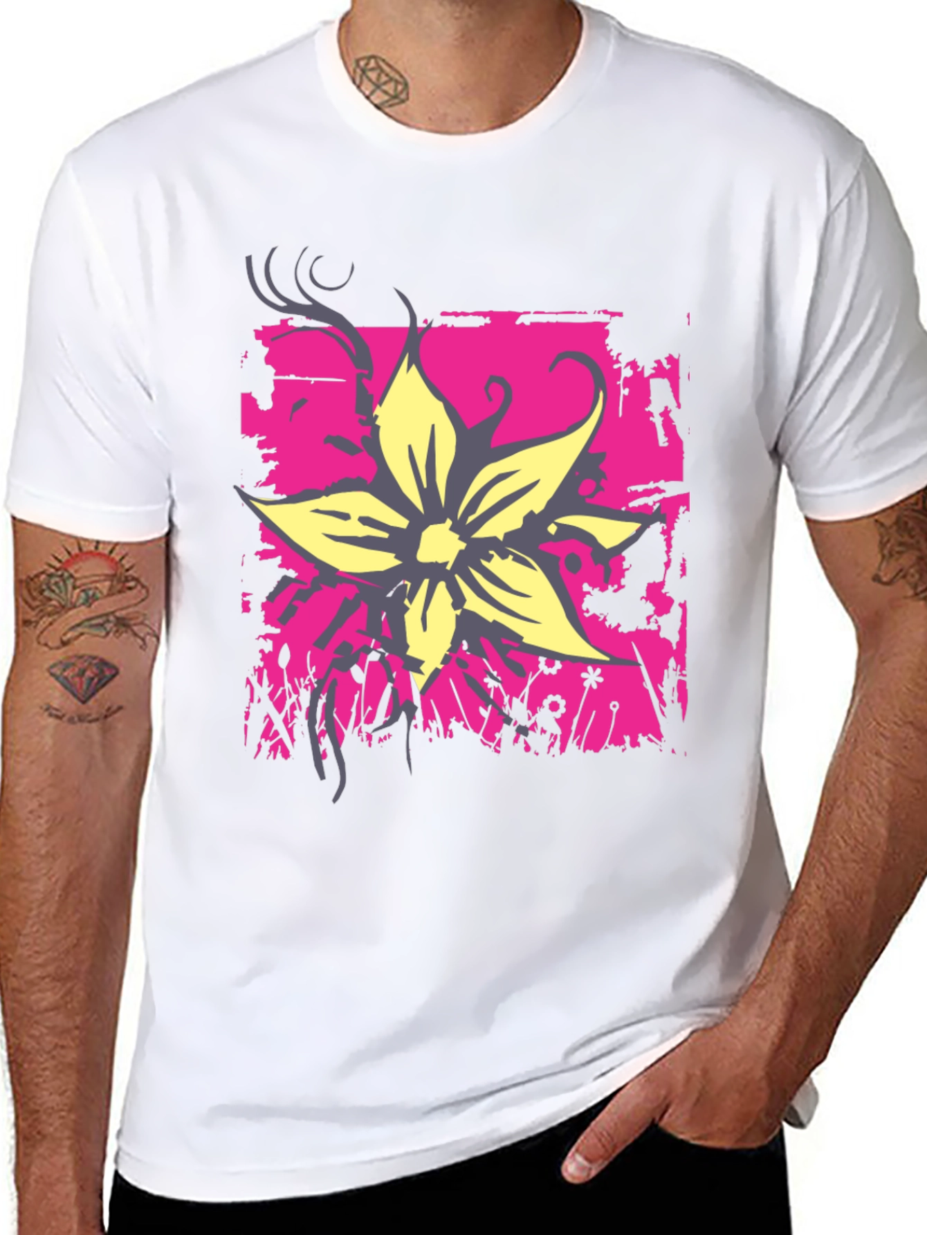 Floral Graphic Print Tee - Black