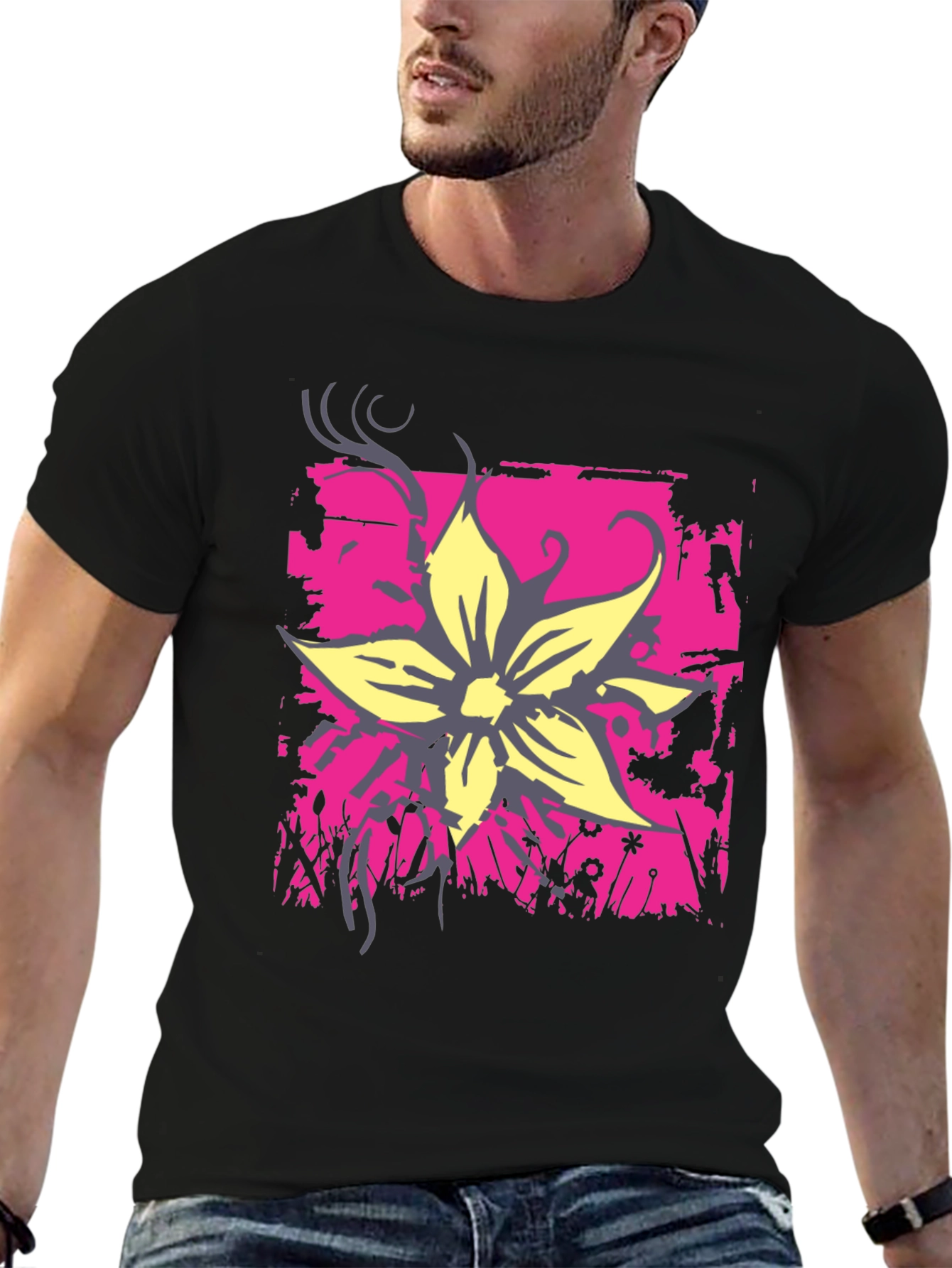 Floral Graphic Print Tee - Black