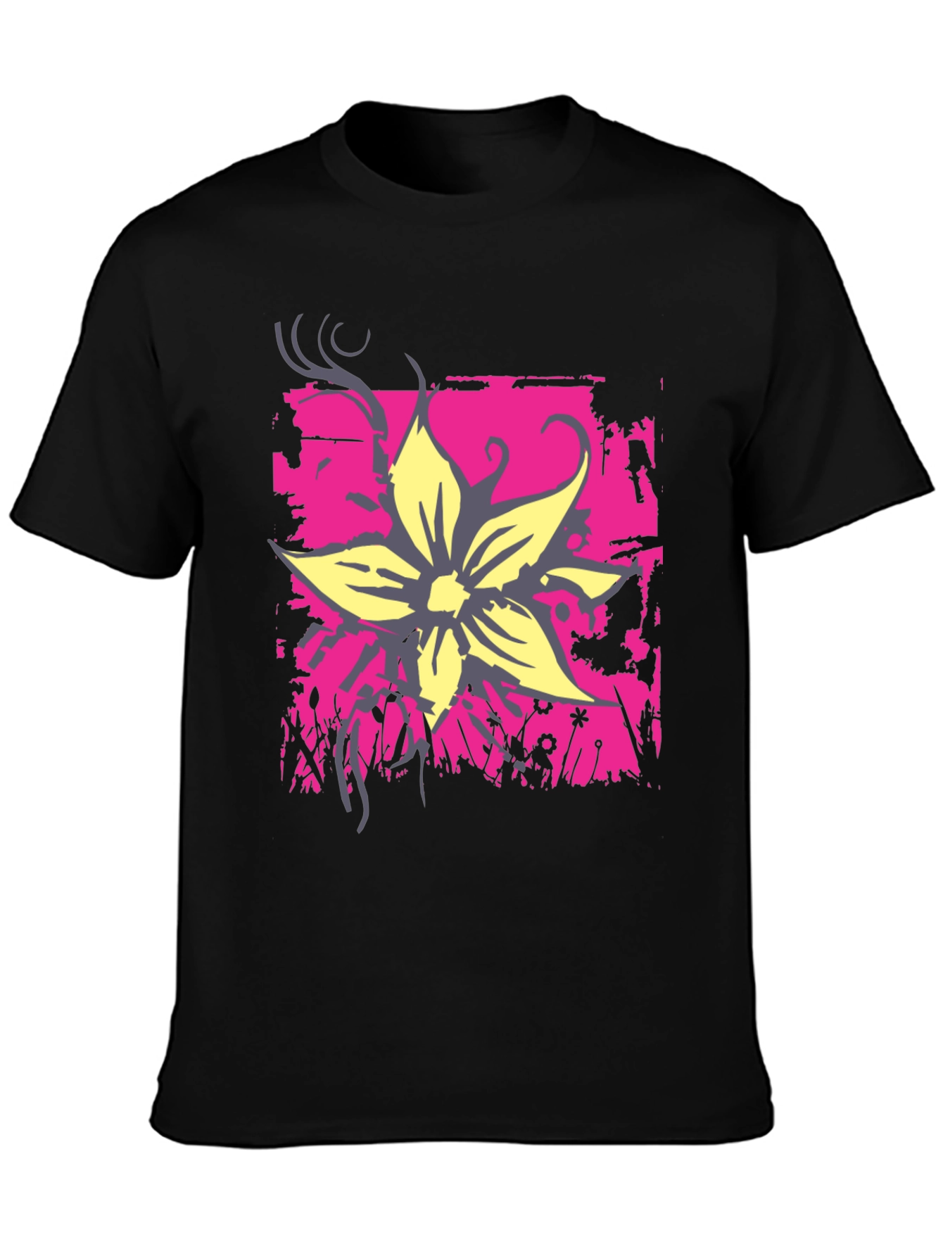 Floral Graphic Print Tee - Black