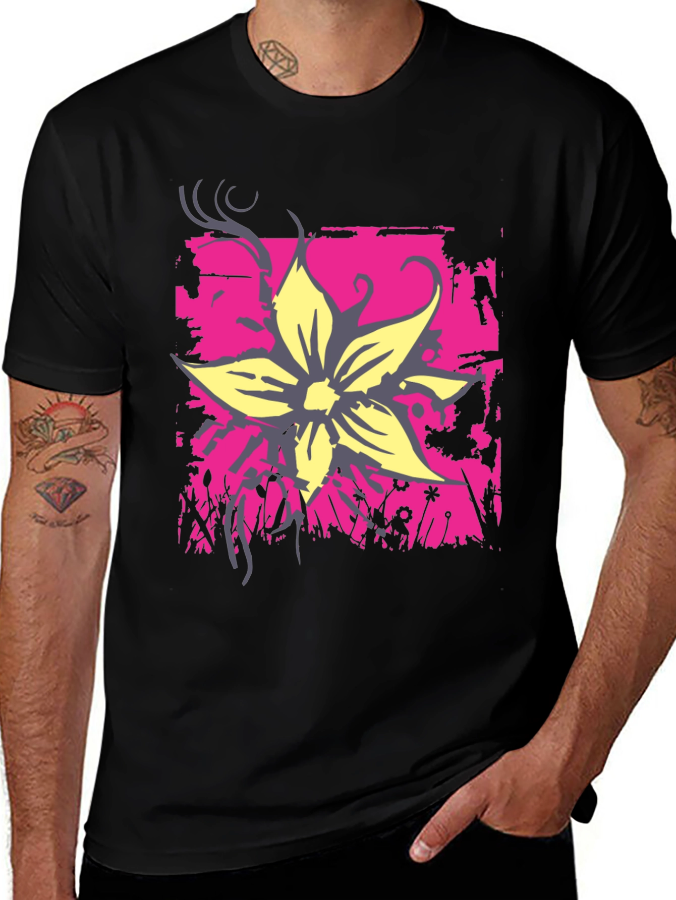 Floral Graphic Print Tee - Black