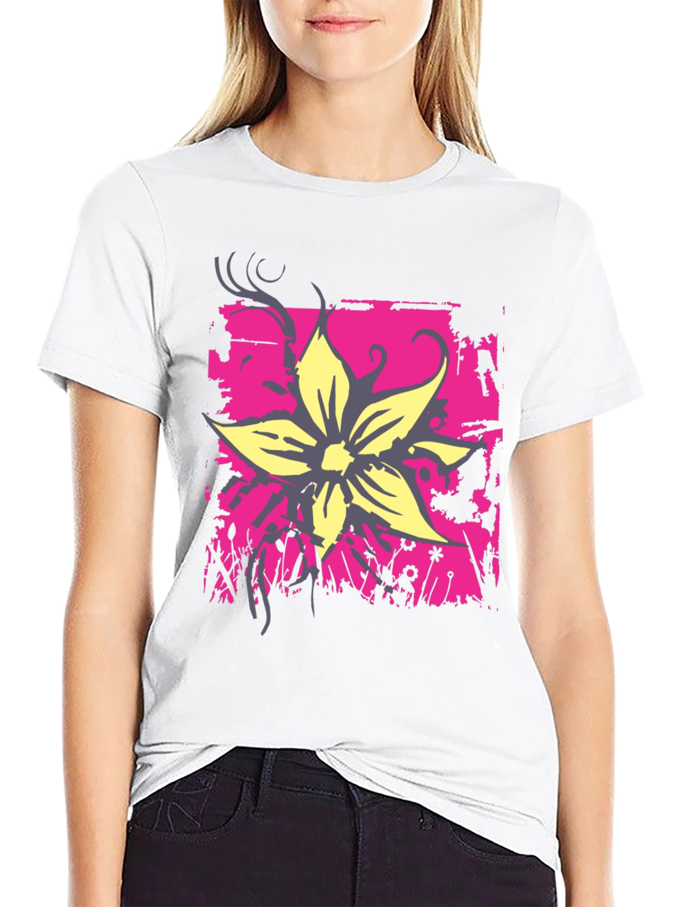 Floral Graphic Print Tee - Black