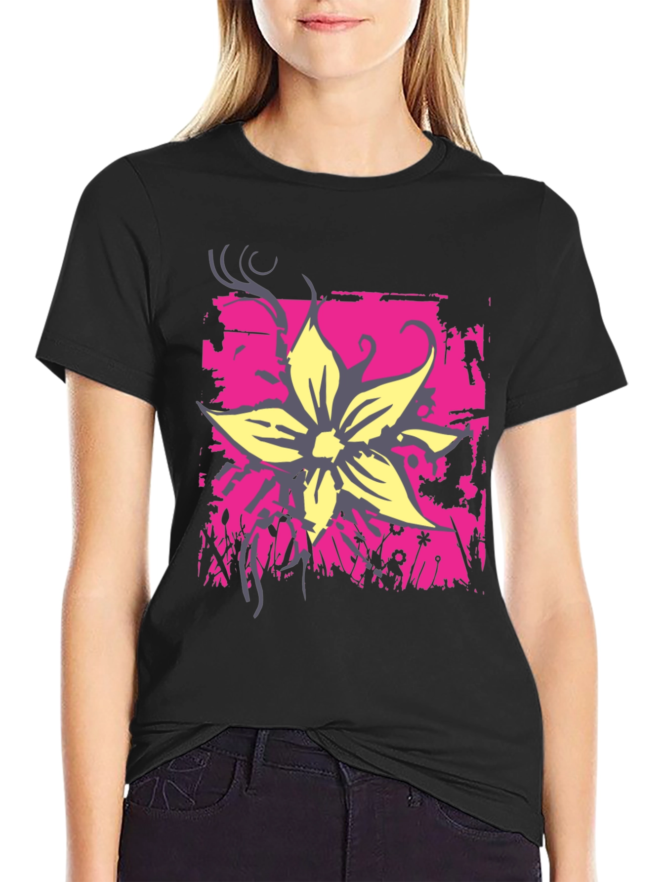 Floral Graphic Print Tee - Black