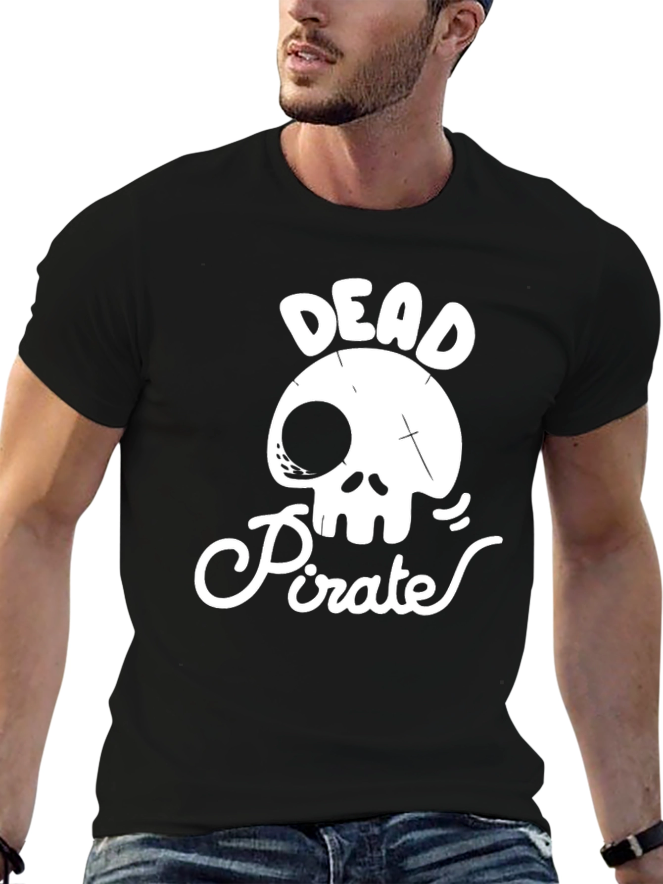 Dead Pirate Graphic T-Shirt Skull Tee Mens Black Cotton