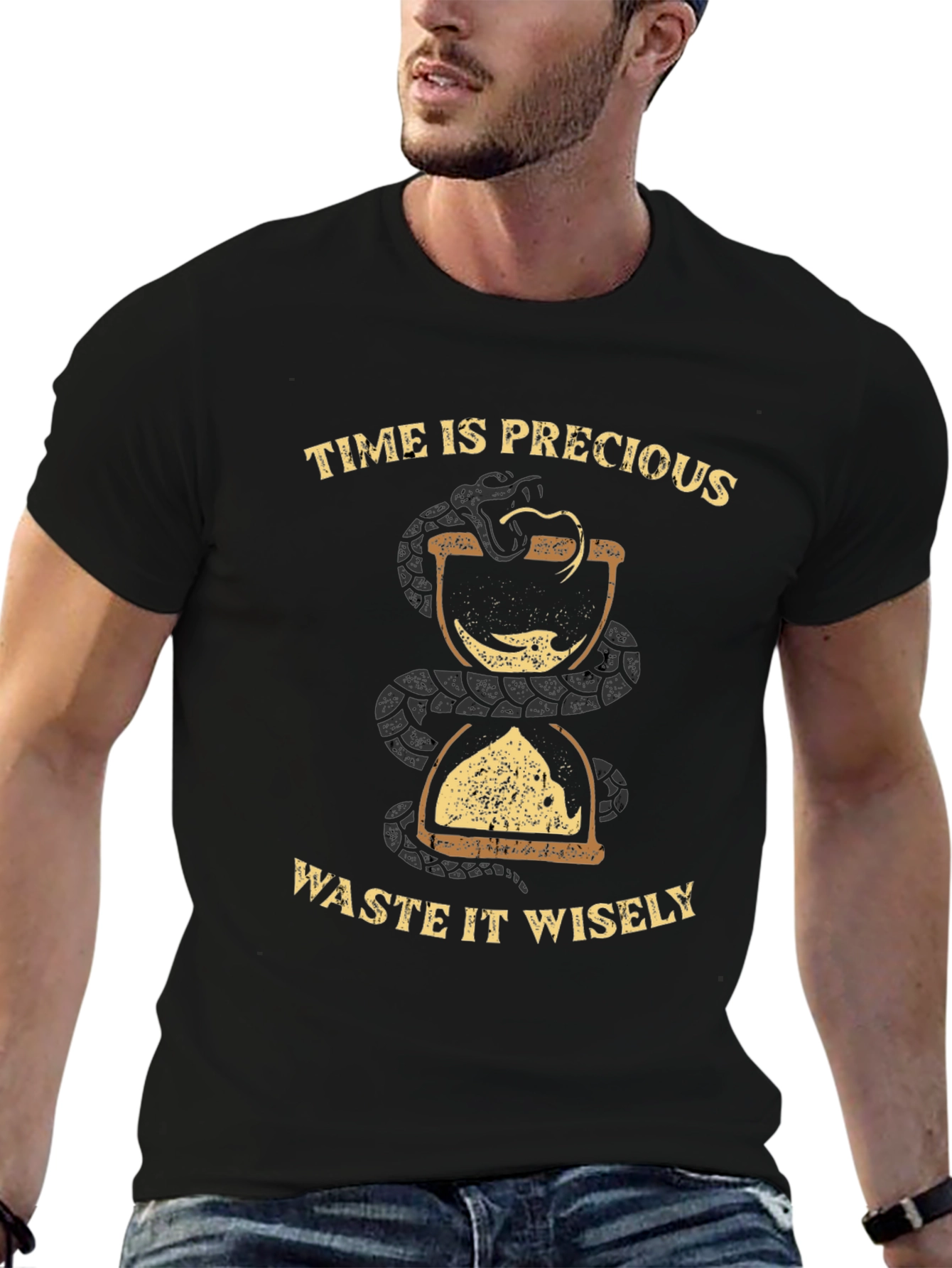 Time Is Precious Black Graphic Tee