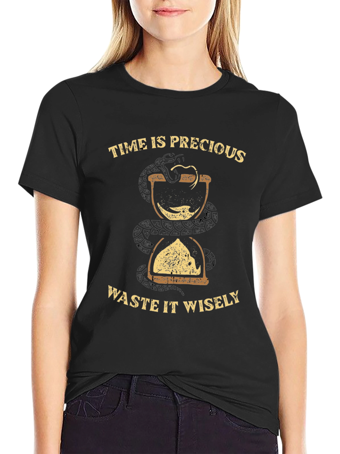 Time Is Precious Black Graphic Tee