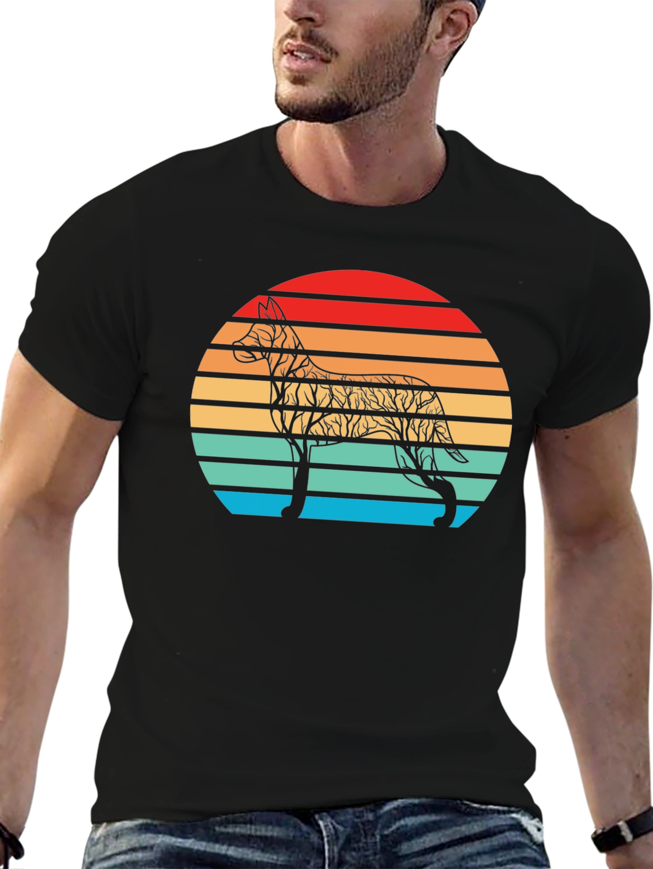 Dog Sunset Silhouette Tee - Unique Graphic T-Shirt