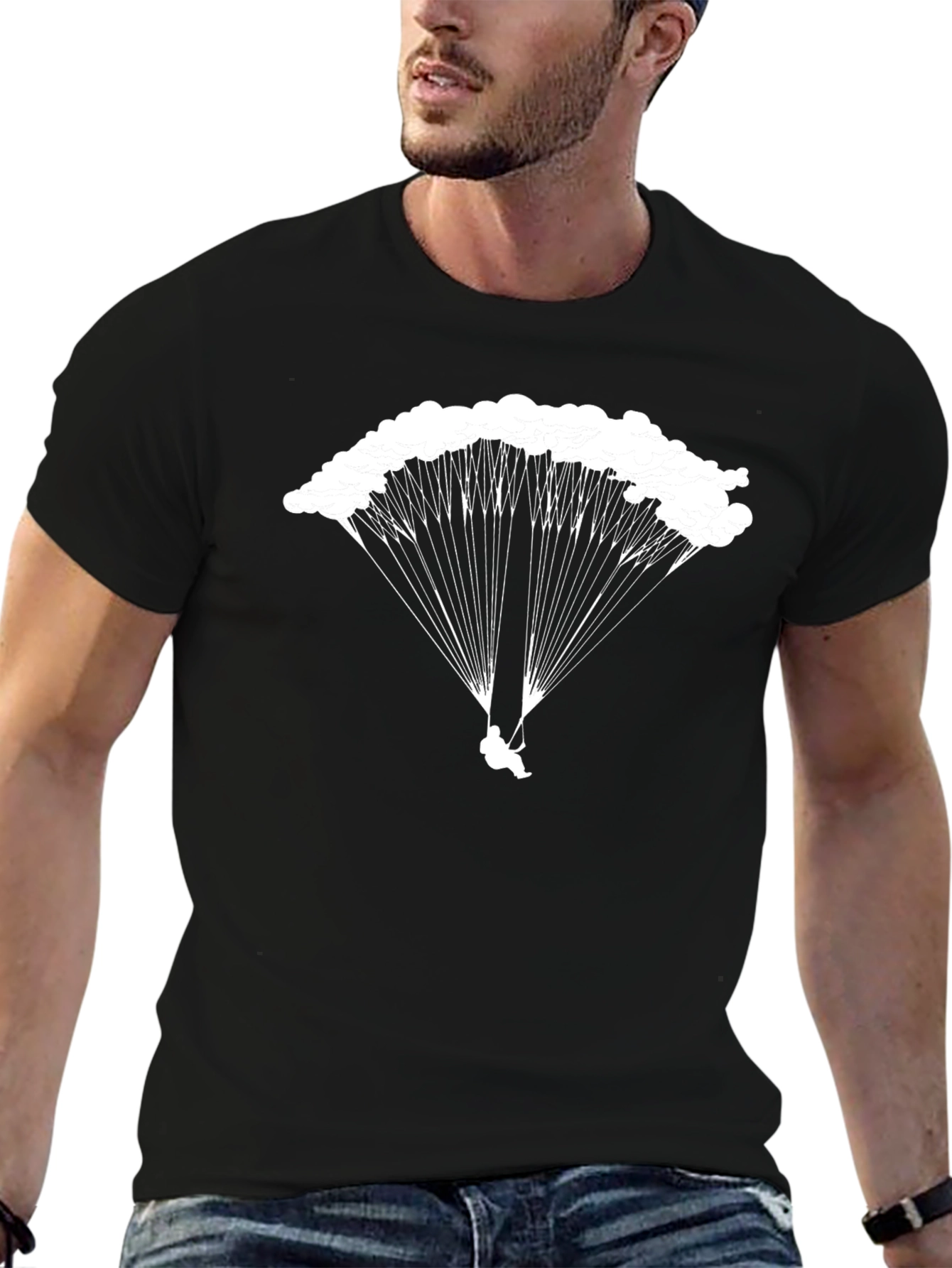 Skydiving Graphic Tee - Black Cotton T-Shirt