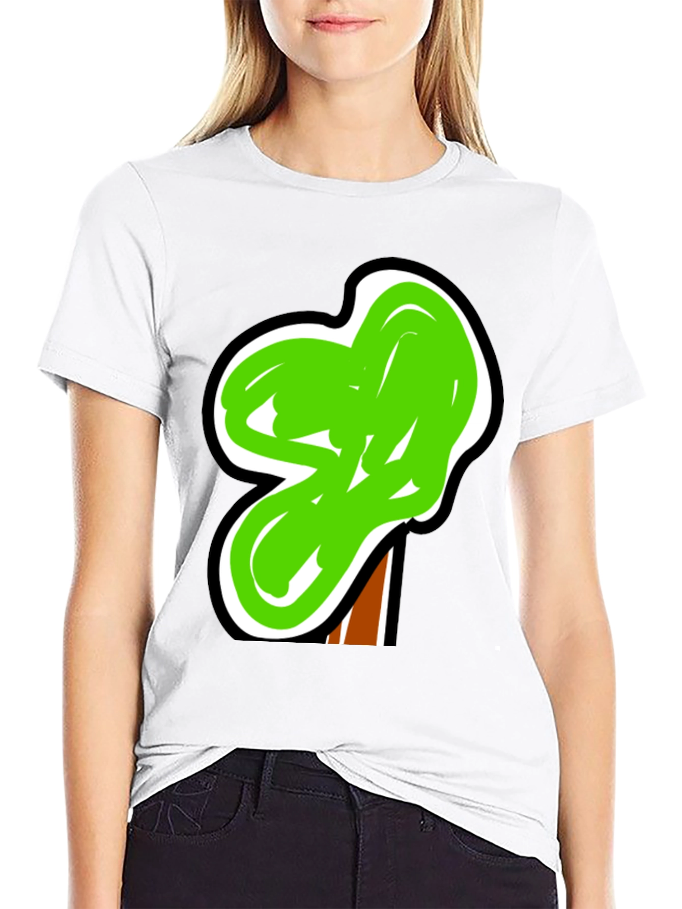 Funky Green Tree Graphic Black Tee