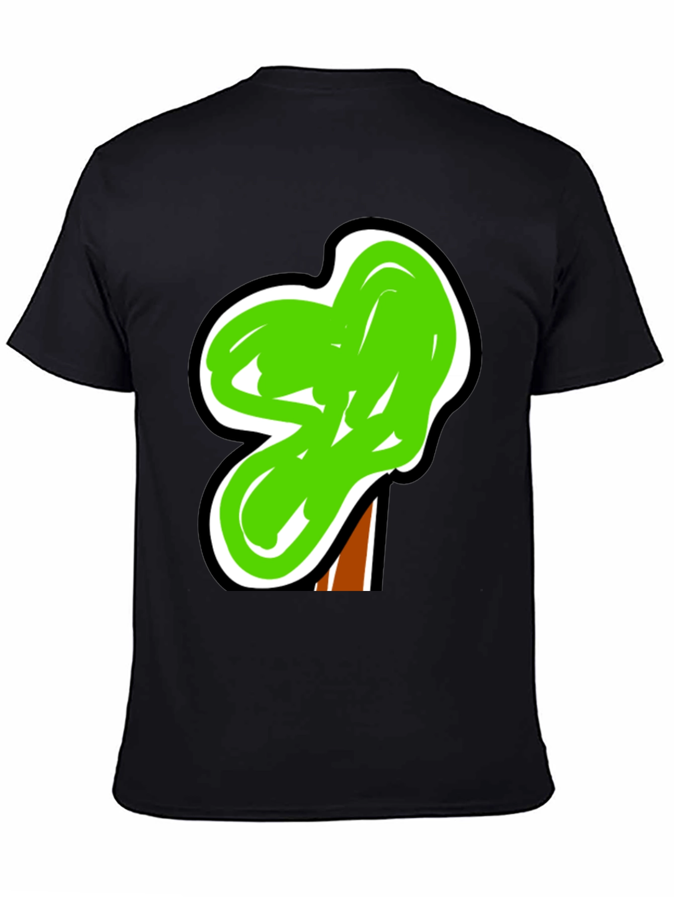 Funky Green Tree Graphic Black Tee