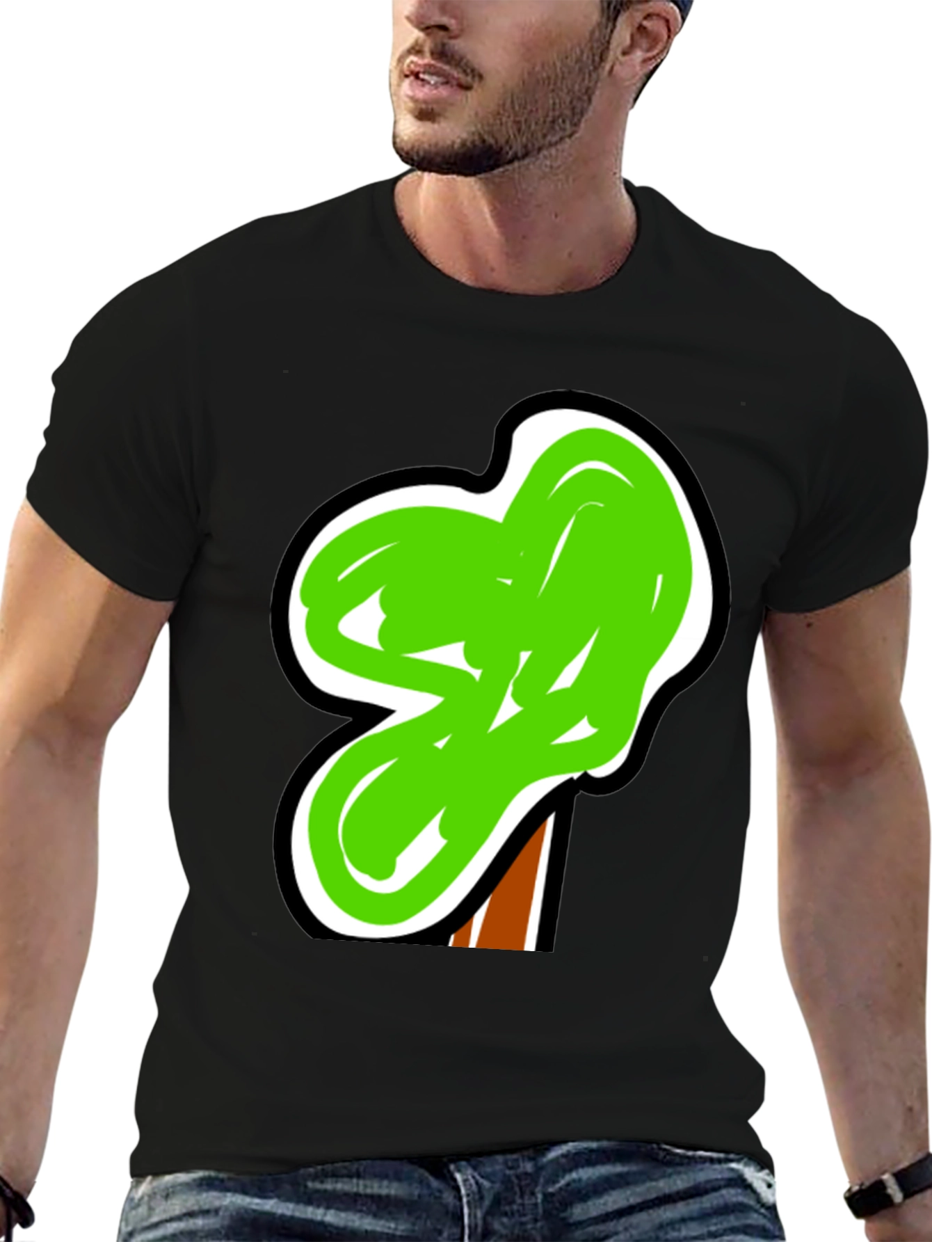 Funky Green Tree Graphic Black Tee