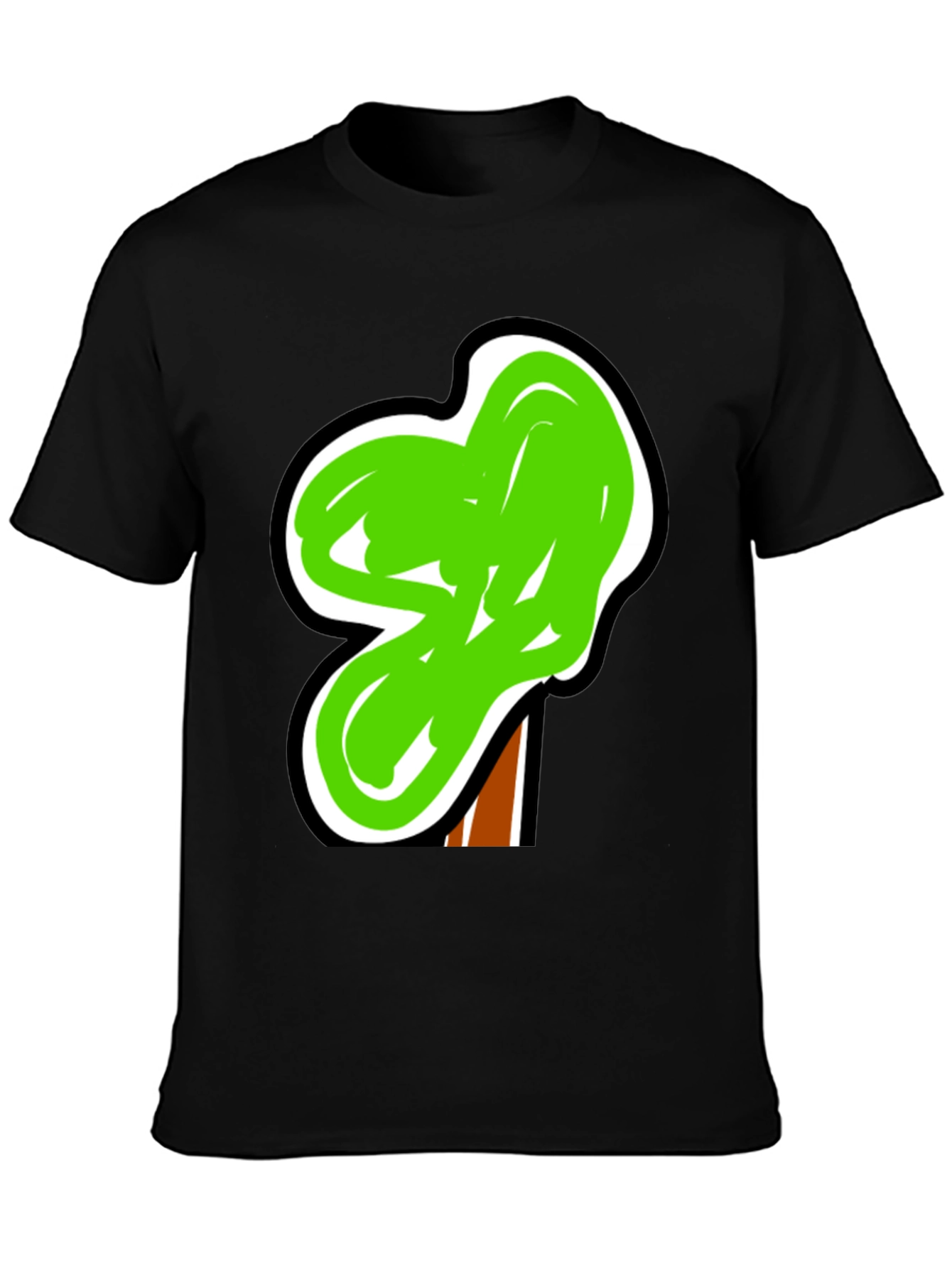 Funky Green Tree Graphic Black Tee