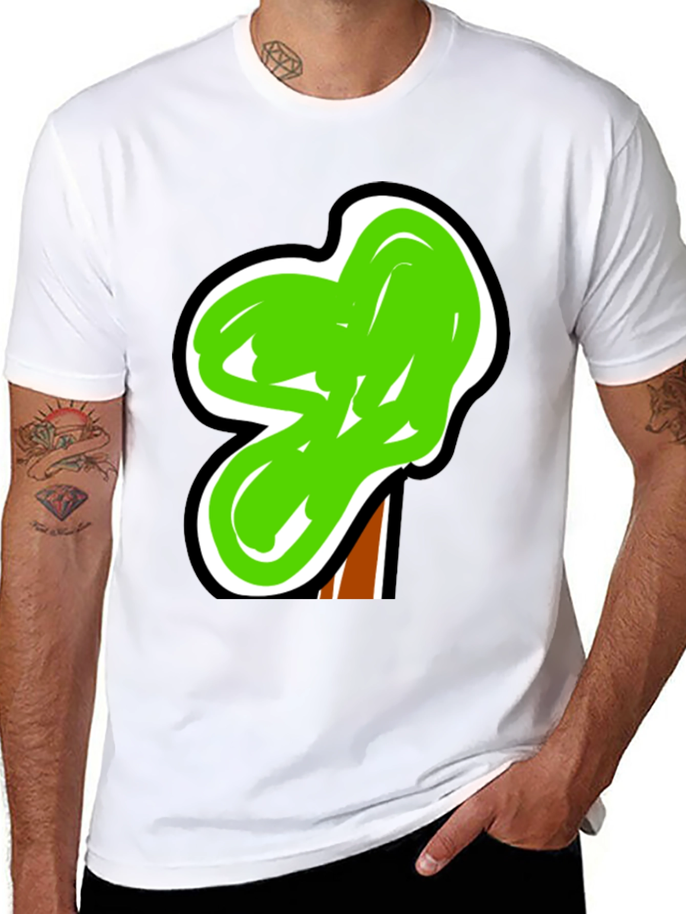 Funky Green Tree Graphic Black Tee