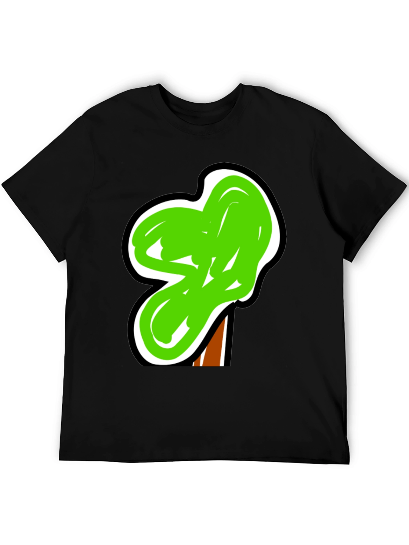 Funky Green Tree Graphic Black Tee