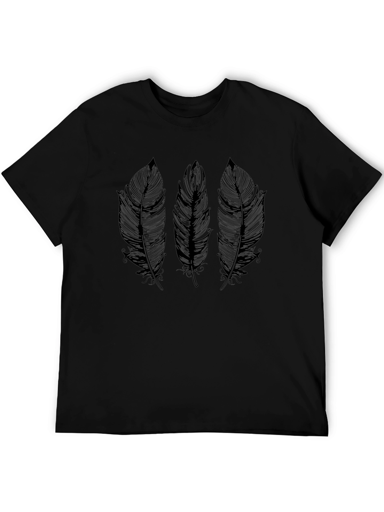 Feather Print Crew Neck T-Shirt