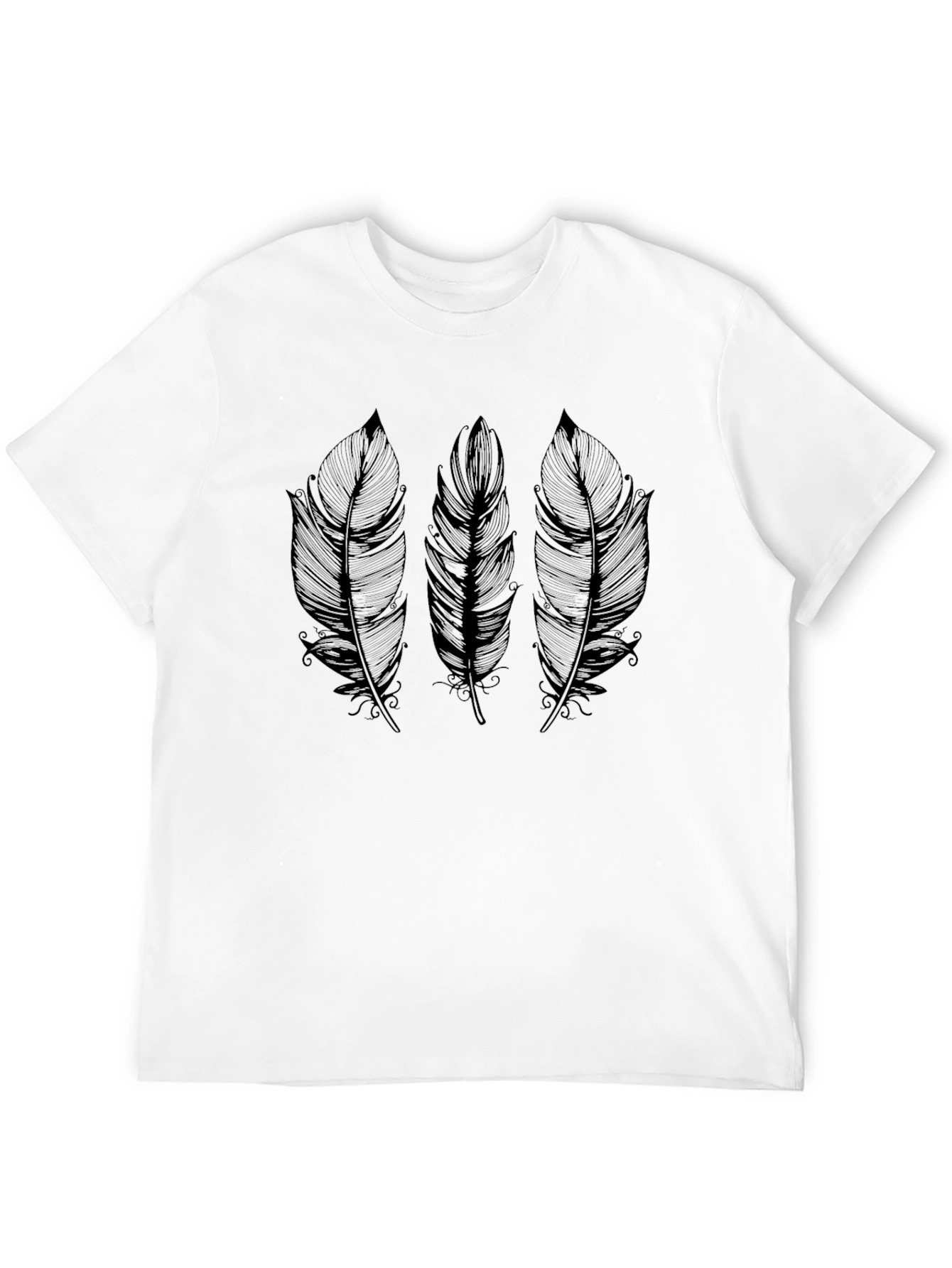 Feather Print Crew Neck T-Shirt