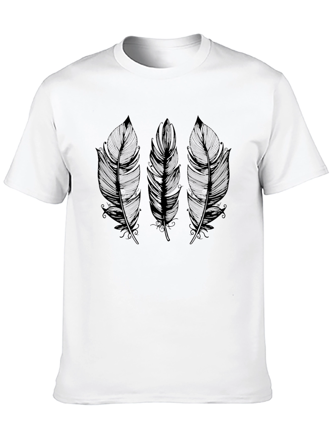 Feather Print Crew Neck T-Shirt