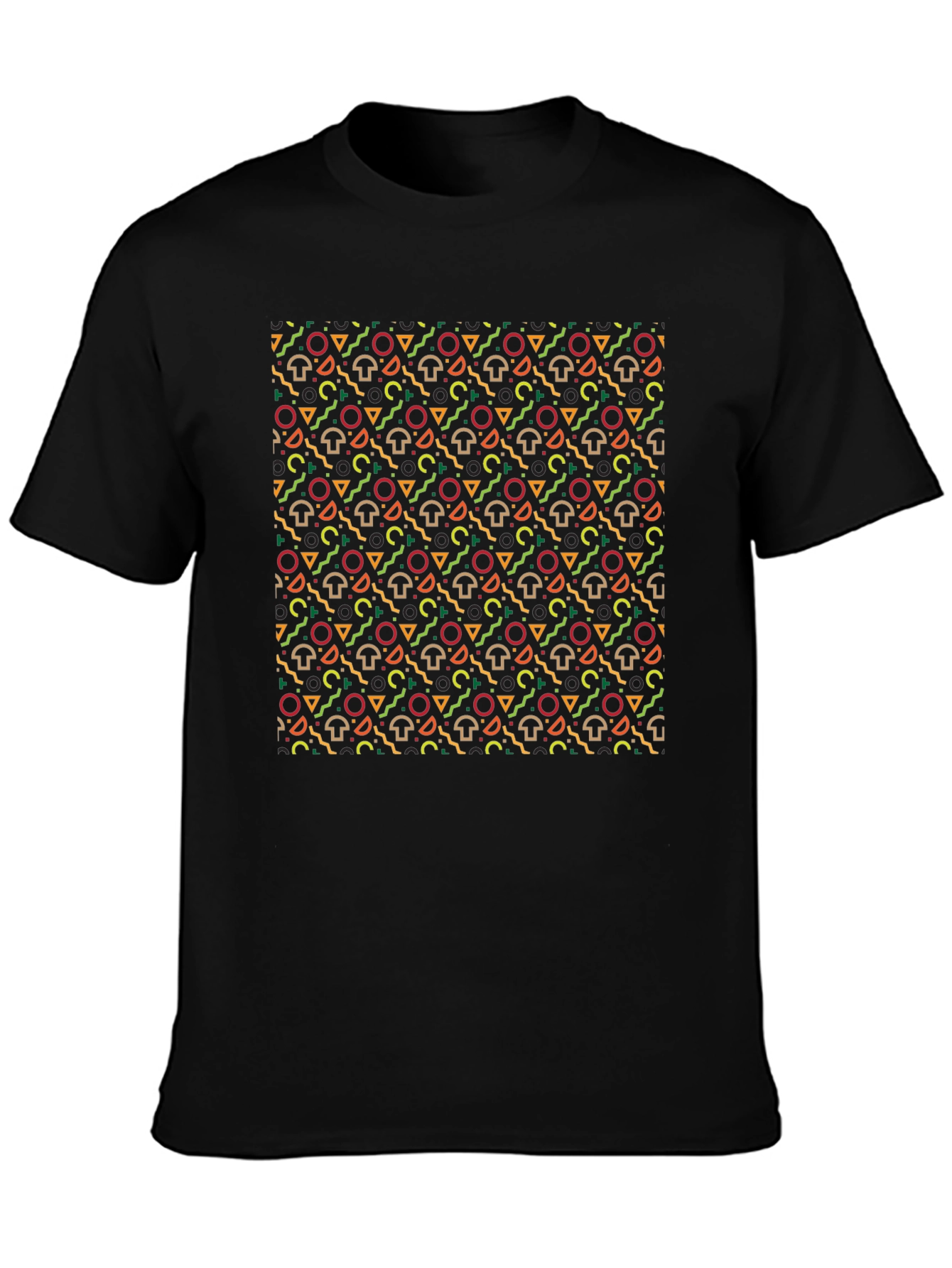 Funky Mushroom Pattern Black T-Shirt
