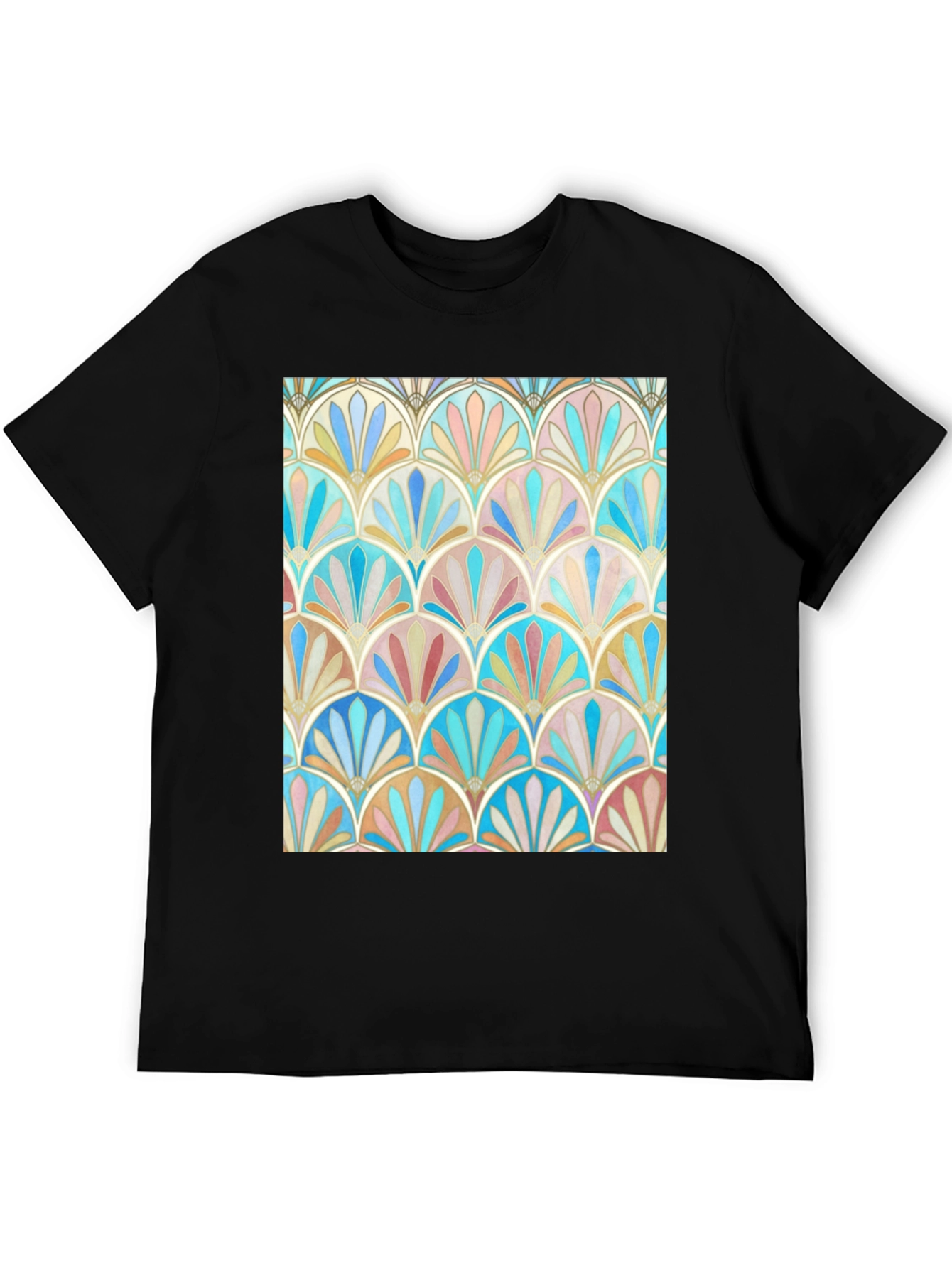 Art Deco Fan Pattern Graphic Tee - Black