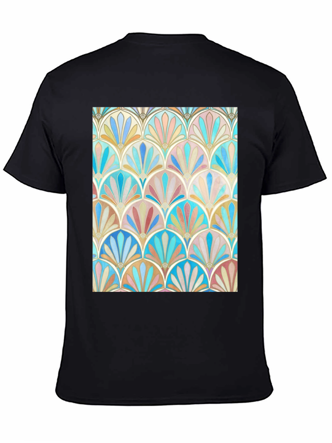 Art Deco Fan Pattern Graphic Tee - Black