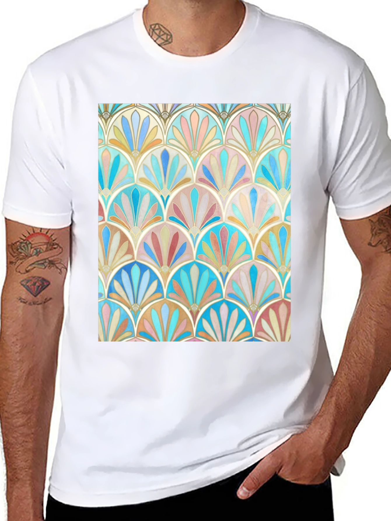 Art Deco Fan Pattern Graphic Tee - Black