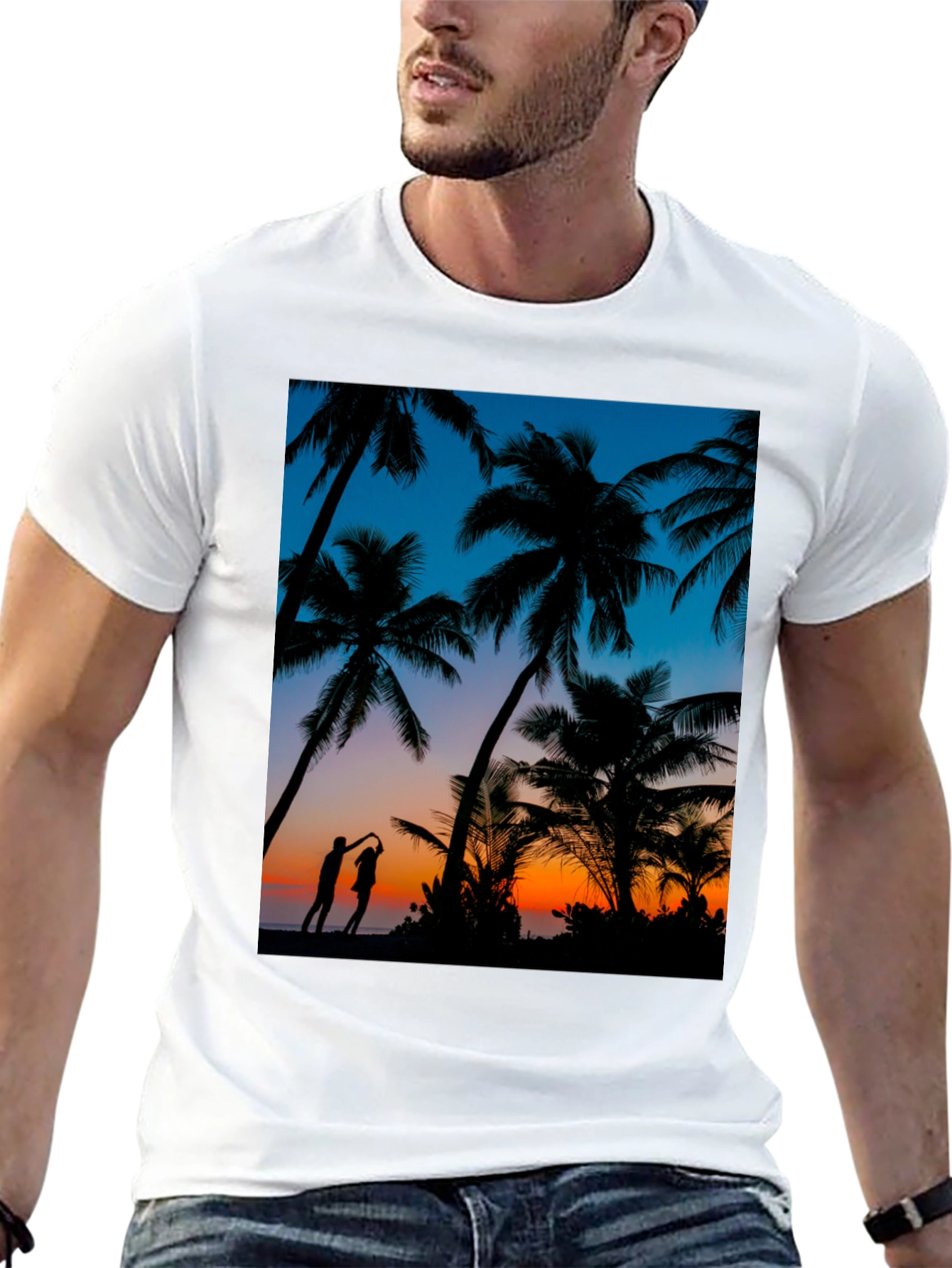 Tropical Sunset Palm Tree Graphic Tee
