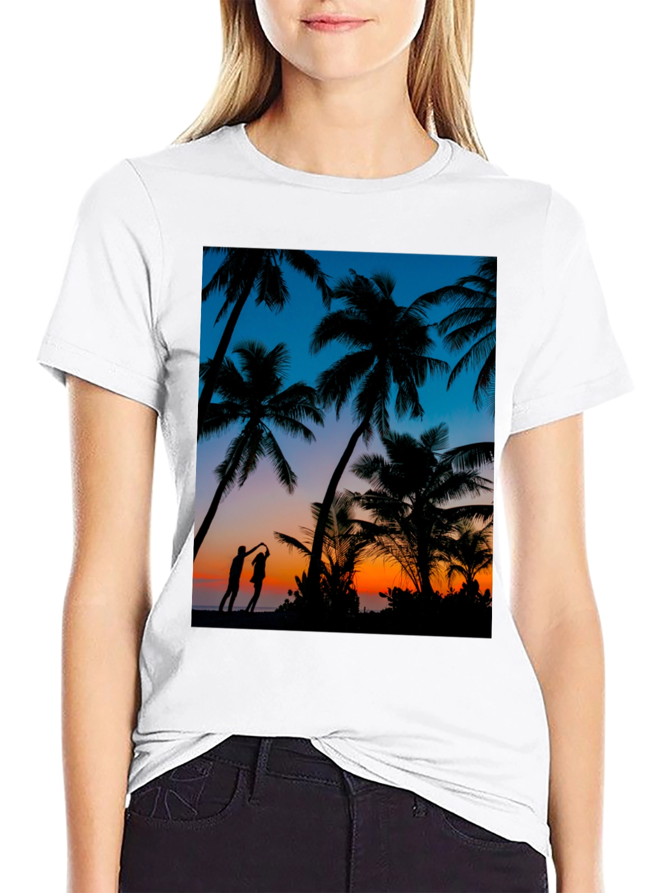 Tropical Sunset Palm Tree Graphic Tee