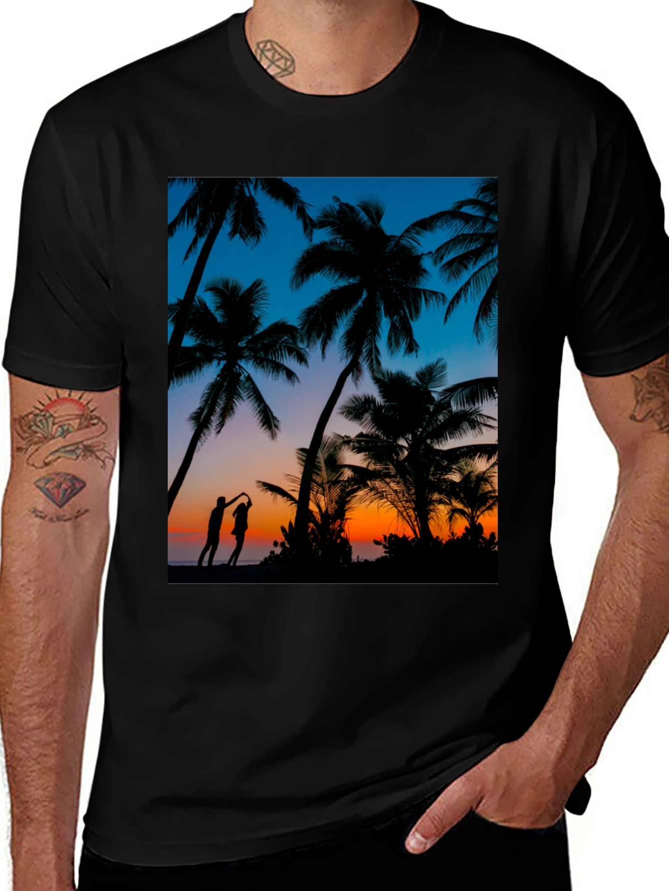 Tropical Sunset Palm Tree Graphic Tee