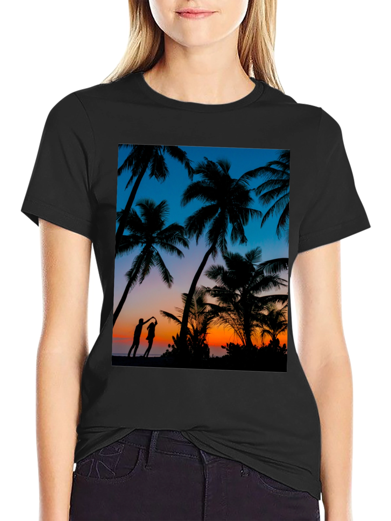 Tropical Sunset Palm Tree Graphic Tee