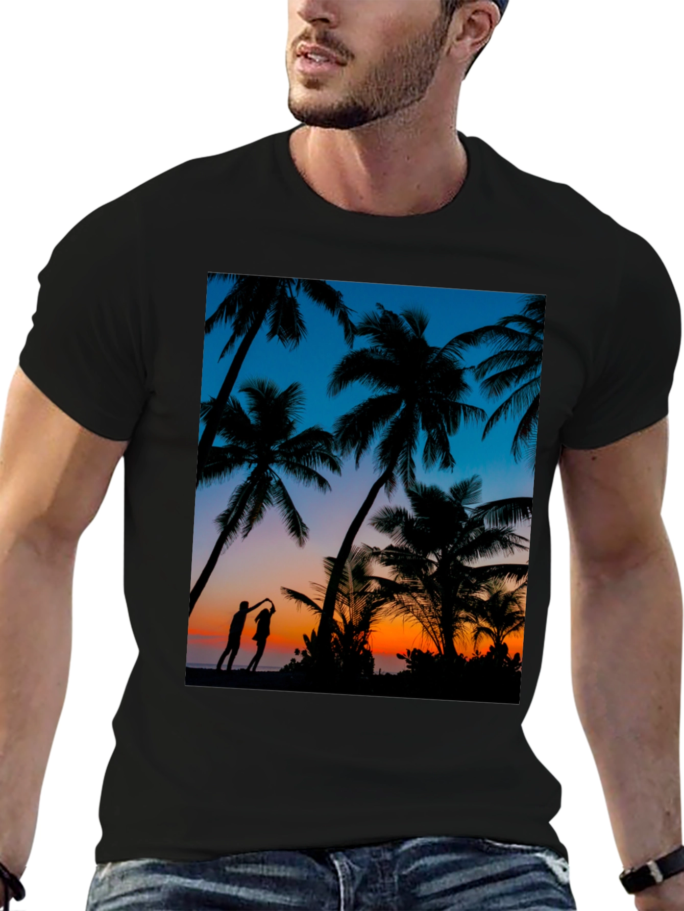 Tropical Sunset Palm Tree Graphic Tee