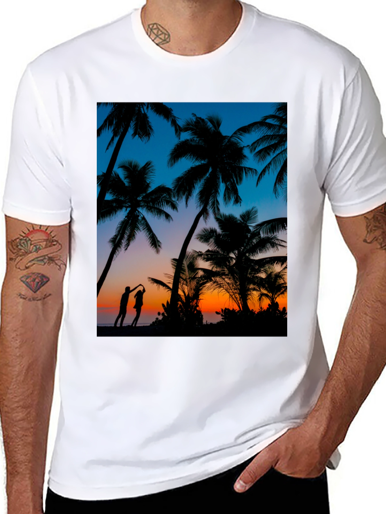 Tropical Sunset Palm Tree Graphic Tee
